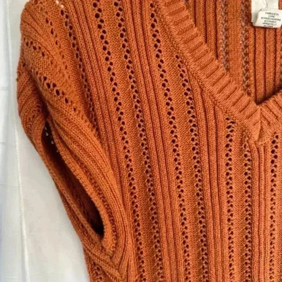 Joie V-Neck Orange Short Sleeve Sweater - Picture 2 of 5